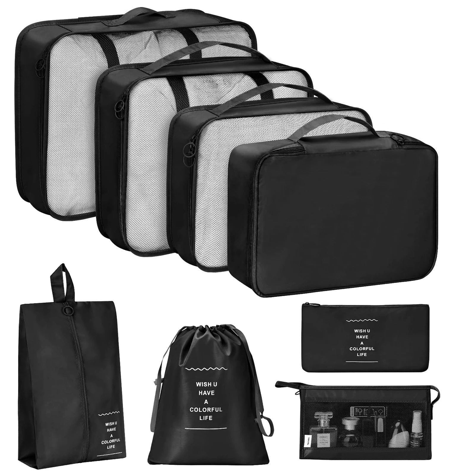 7 Pcs/Set Travel Organizer Storage Bags Suitcase Packing Cubes Set Cases Portable Luggage Clothes Shoe Tidy Pouch Folding.-Zmt