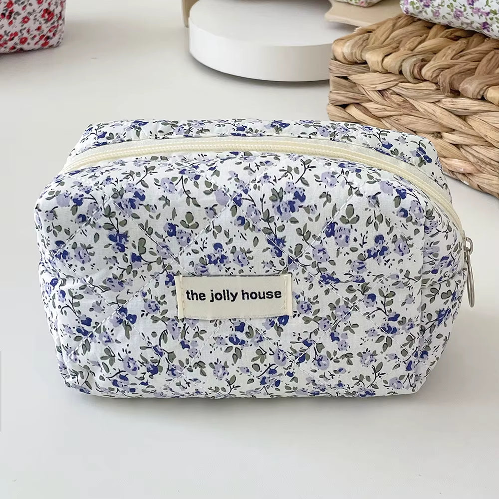 Fashion Flower Quilted Makeup Storage Bag Portable Travel Organizer Cosmetic Toiletry Pouch Cute Make up Handbag Floral Bags