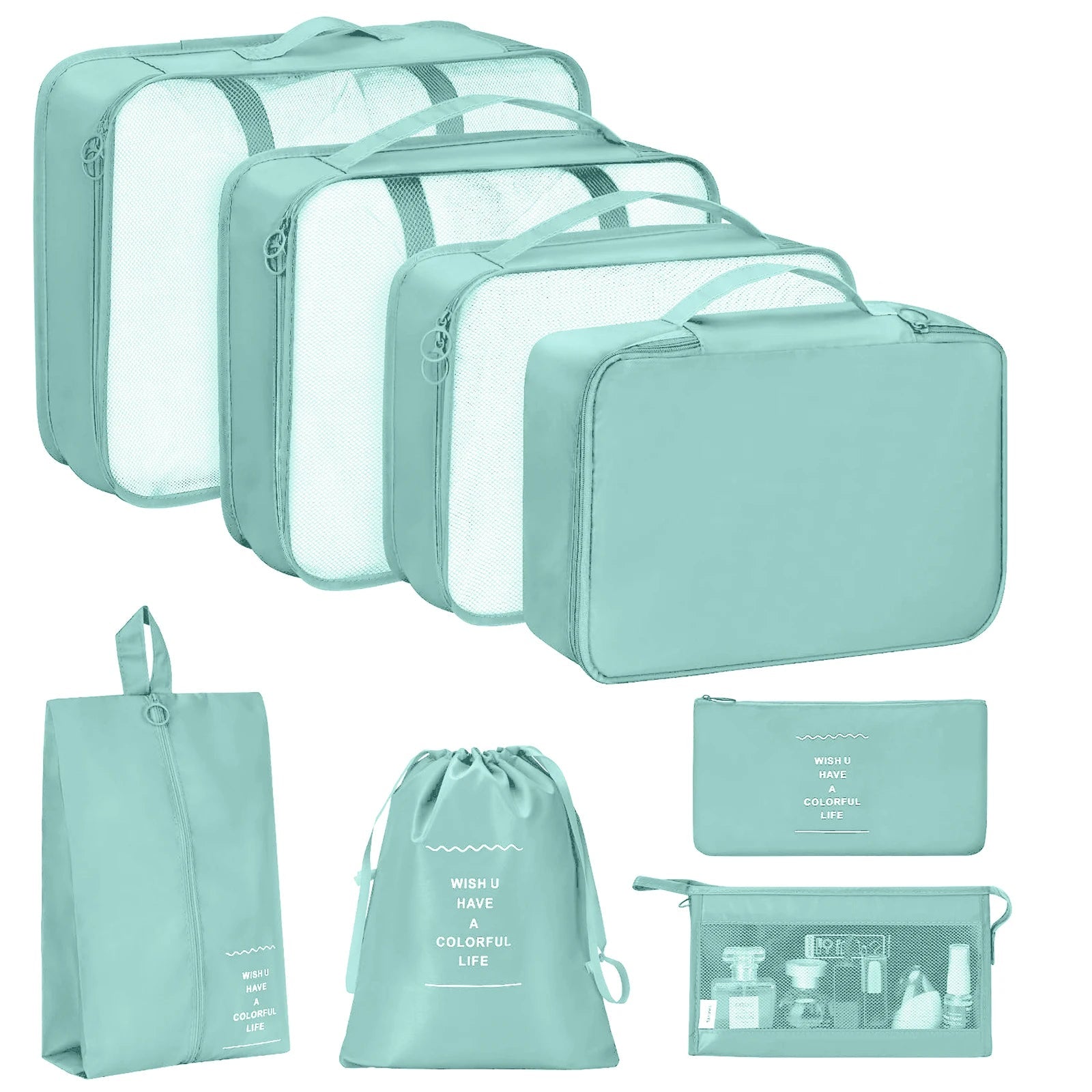 7 Pcs/Set Travel Organizer Storage Bags Suitcase Packing Cubes Set Cases Portable Luggage Clothes Shoe Tidy Pouch Folding.-Zmt