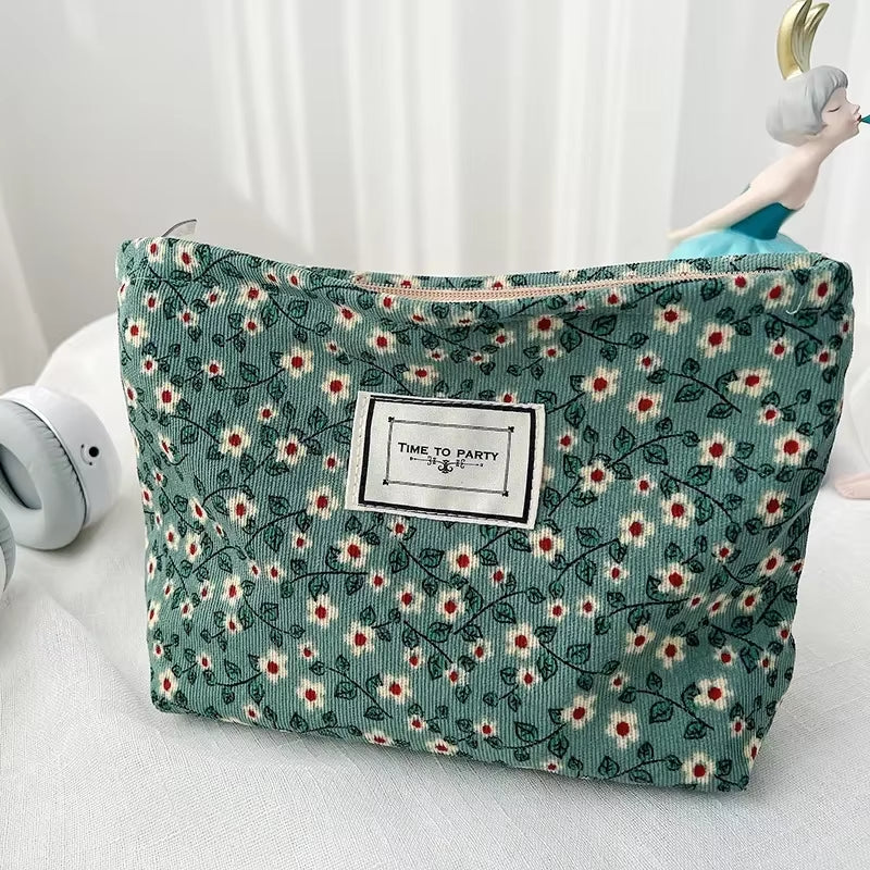 Women'S Cosmetic Bag Corduroy Flower Lipsticks Makeup Bag Korean Student Pencil Case Travel Makeup Brushes Bag Neceser Organizer