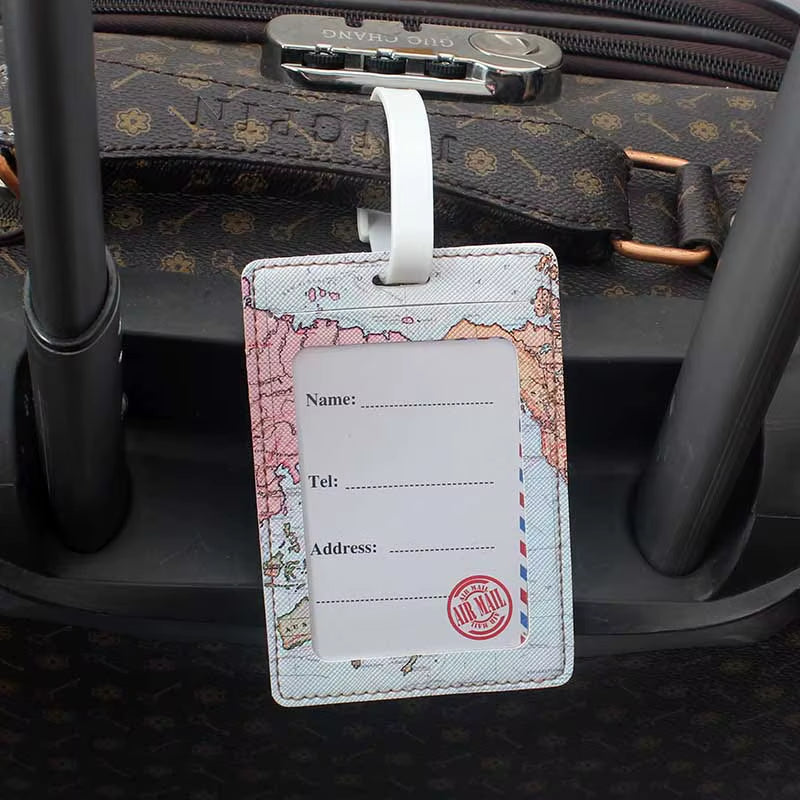 Creative World Map High Quality Travel Accessories Luggage Tag PU Suitcase ID Addres Holder Baggage Boarding Tag Portable Label