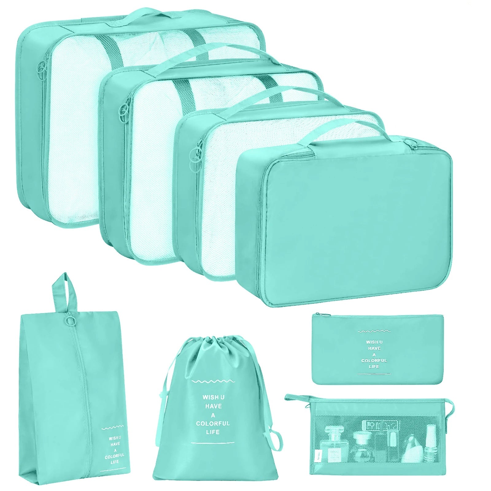 7 Pcs/Set Travel Organizer Storage Bags Suitcase Packing Cubes Set Cases Portable Luggage Clothes Shoe Tidy Pouch Folding.-Zmt