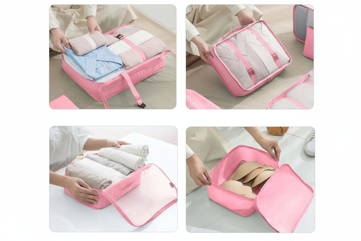 7 Pcs/Set Travel Organizer Storage Bags Suitcase Packing Cubes Set Cases Portable Luggage Clothes Shoe Tidy Pouch Folding.-Zmt