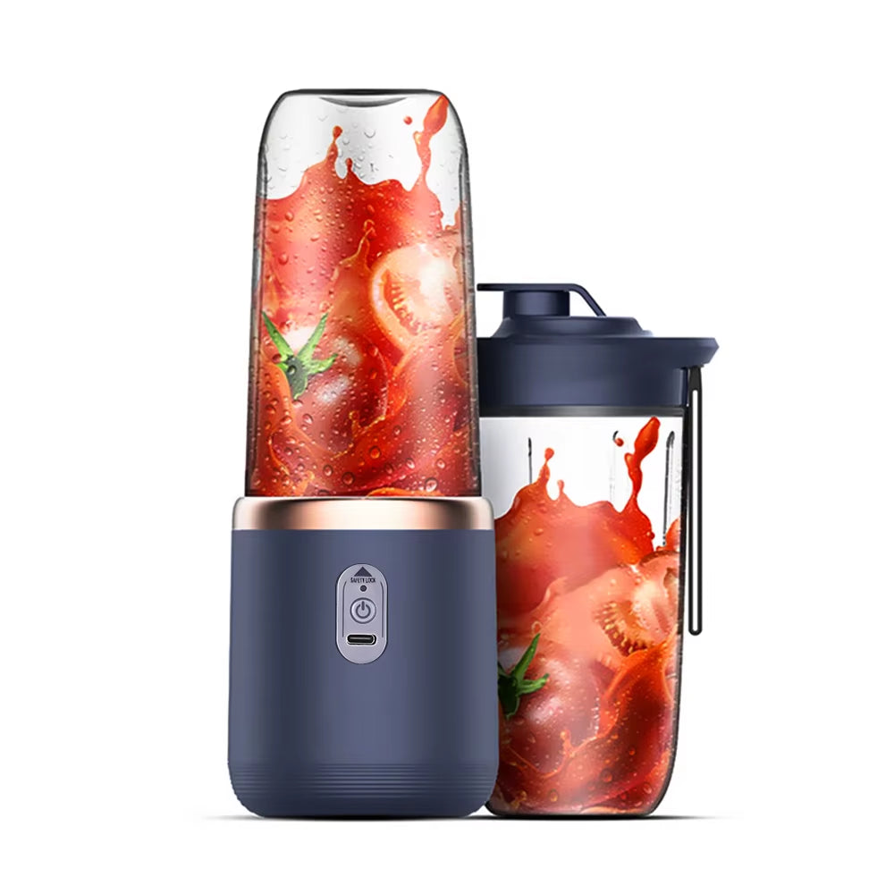 6 Blades Electric Juicer Cup with 2 Cups for Travel Portable Juicer Mixer Usb Charge Fresh Fruit Juice Personal Blender Smoothie
