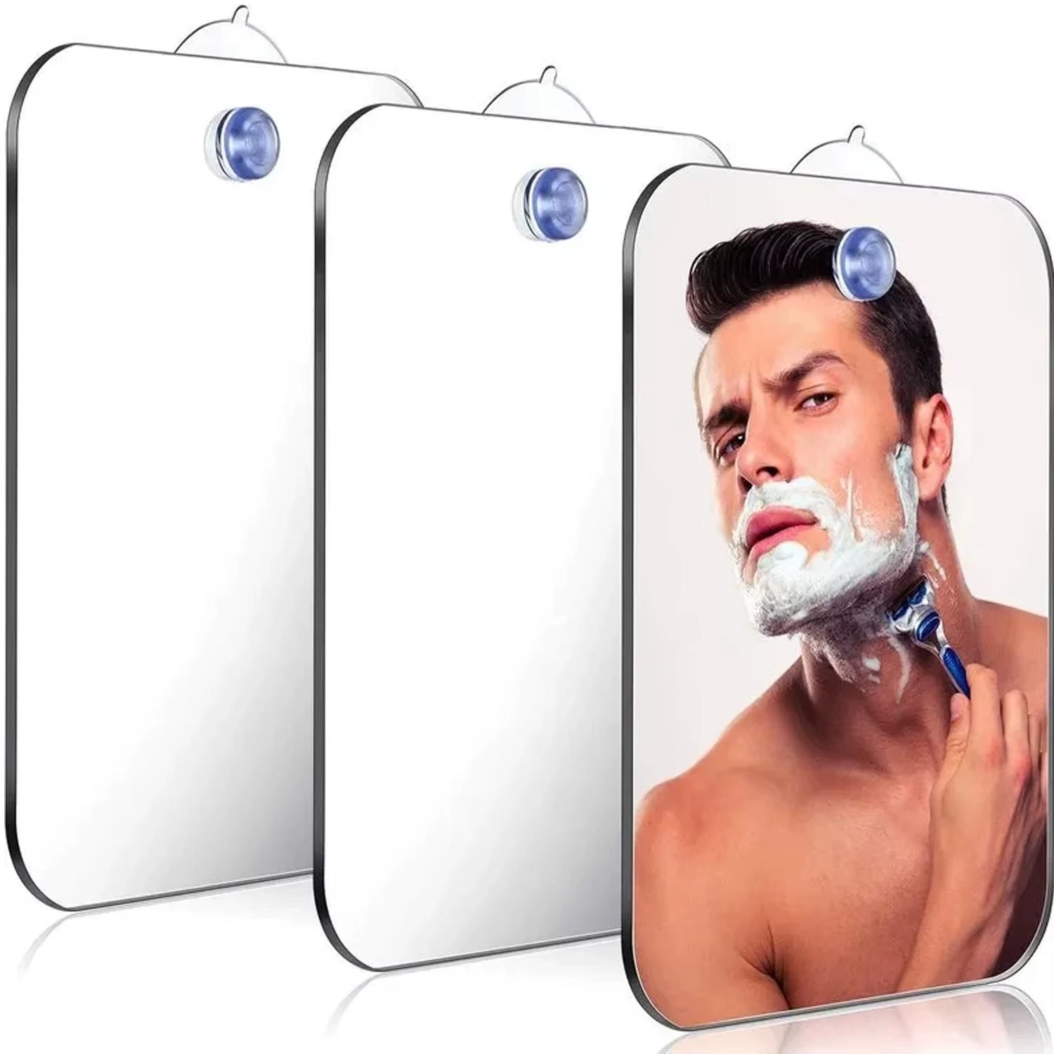 1Pc Acrylic Mirror with Wall Suction Shower Mirror with Razor Holder for Man Shaving Women Makeup Portable Travel Bathroom