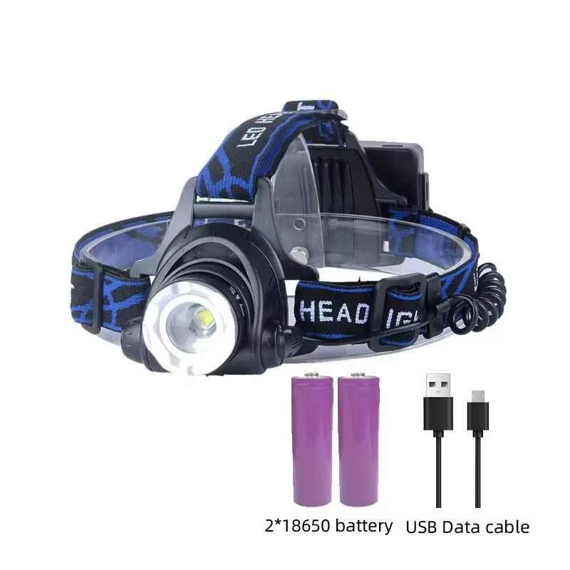Powerful LED Headlamp Telescopic Zoomable Head Torch Outdoor Waterproof Rechargeable Fishing Camping Portable Headlight