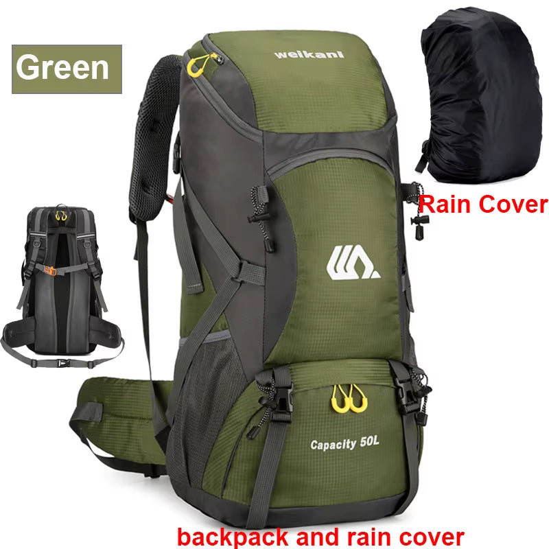 50L Travel Backpack Camping Men Large Hiking Bag Tourist Rucksack Waterproof Outdoor Sports Climbing Mountaineering Bag Luggage