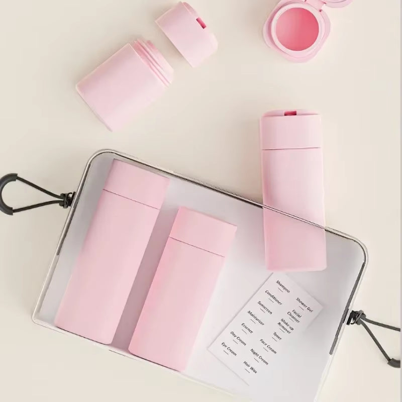 5Pcs Multiple Colors Portable Soft Touch Cream Travel Dispenser Bottles Set Lotion Cleanser Shampoo Bottles Makeup Organizer