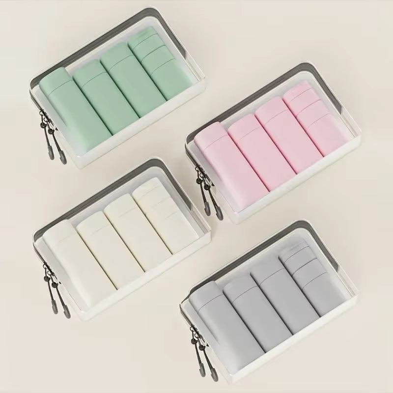 5Pcs Multiple Colors Portable Soft Touch Cream Travel Dispenser Bottles Set Lotion Cleanser Shampoo Bottles Makeup Organizer