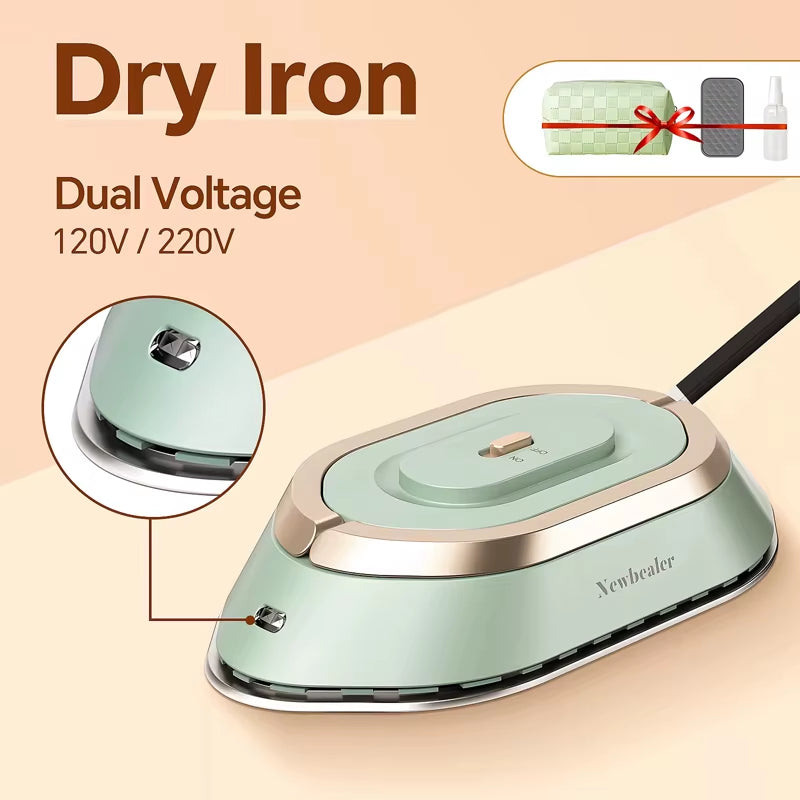 Travel Iron with Dual Voltage 120V/220V Handheld Mini Dry Iron for Clothes No Steam Non-Stick Ceramic Soleplate 30S Fast Heat