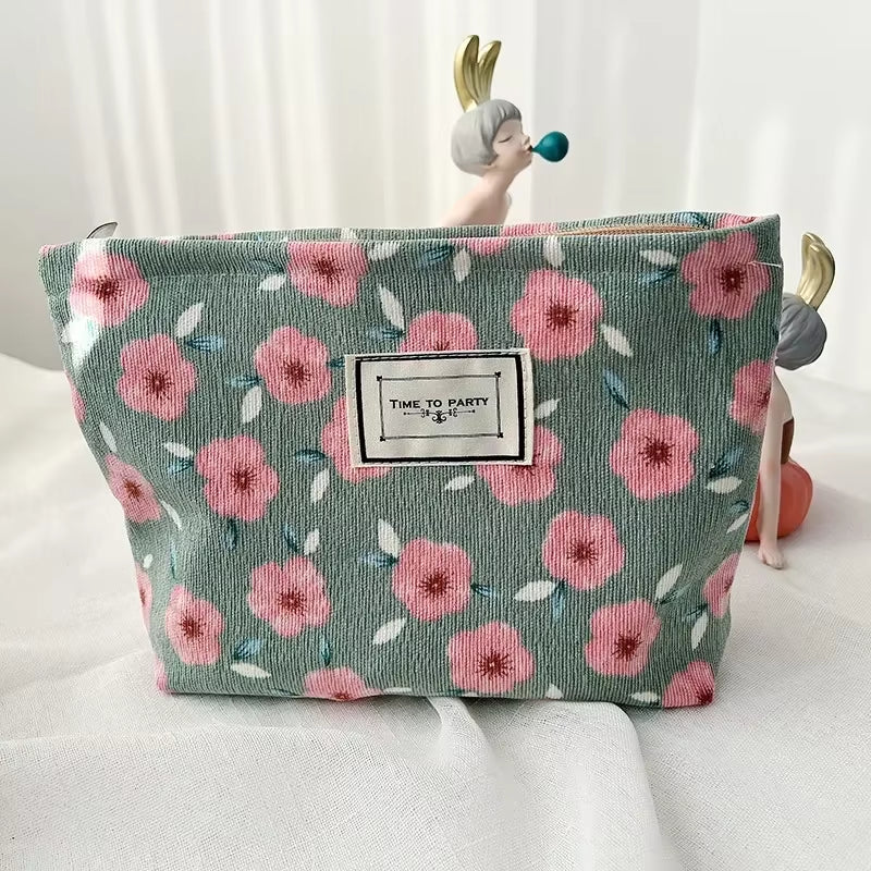 Women'S Cosmetic Bag Corduroy Flower Lipsticks Makeup Bag Korean Student Pencil Case Travel Makeup Brushes Bag Neceser Organizer