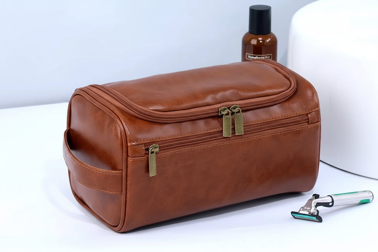 Leather Toiletry Bag for Men Women Dopp Kit Mens Hanging Toiletry Bag Travel Toiletry Bag for Traveling Large Cosmetic Bag for T