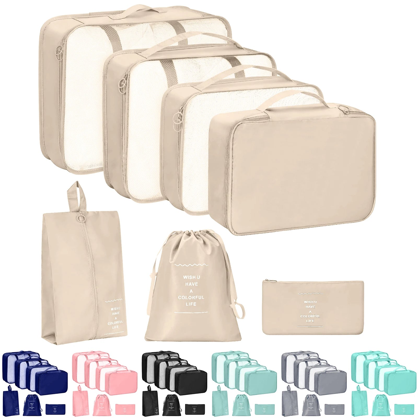 7 Pcs/Set Travel Organizer Storage Bags Suitcase Packing Cubes Set Cases Portable Luggage Clothes Shoe Tidy Pouch Folding.-Zmt
