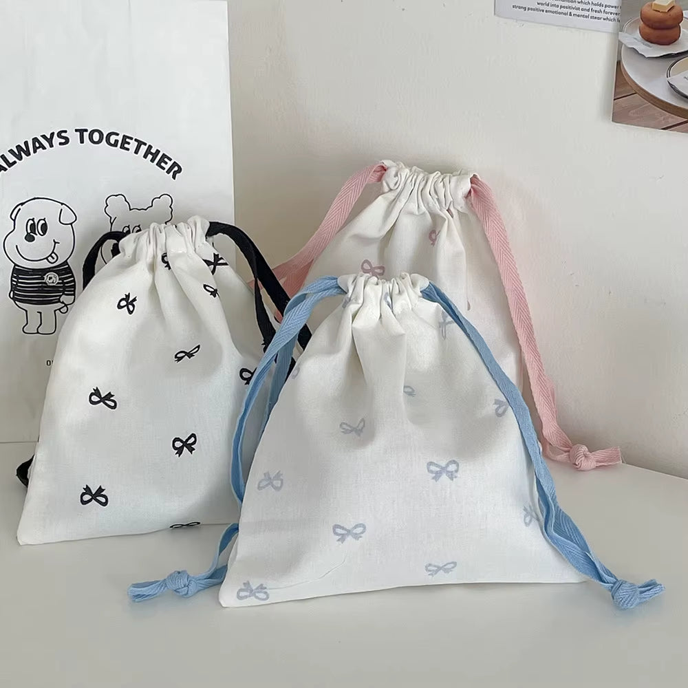 Cute Bowknot Women Makeup Drawstring Bag Portable Pink Cosmetic Lipsticks Storage Pouch Large Capacity Bundle Bag for Girl