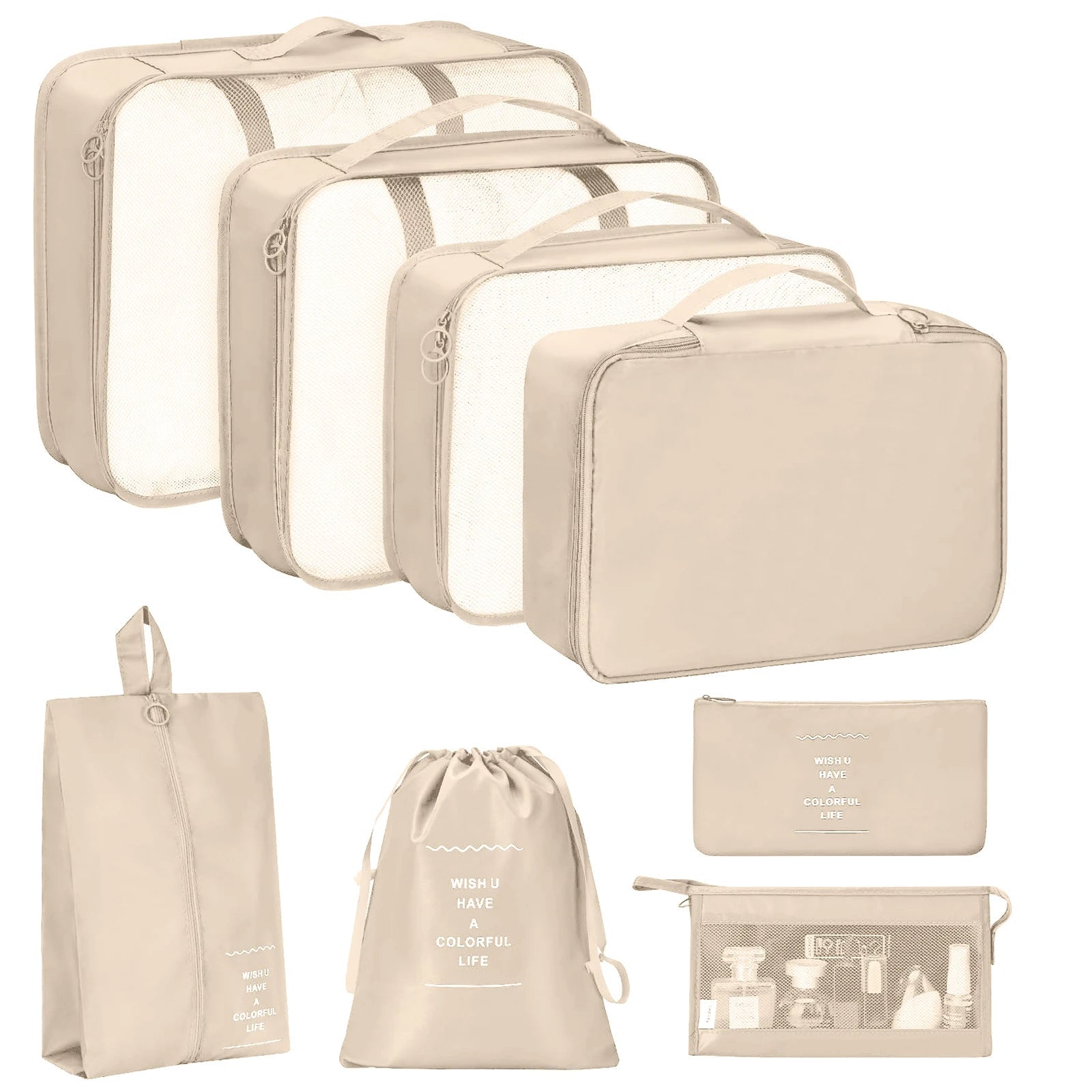 7 Pcs/Set Travel Organizer Storage Bags Suitcase Packing Cubes Set Cases Portable Luggage Clothes Shoe Tidy Pouch Folding.-Zmt