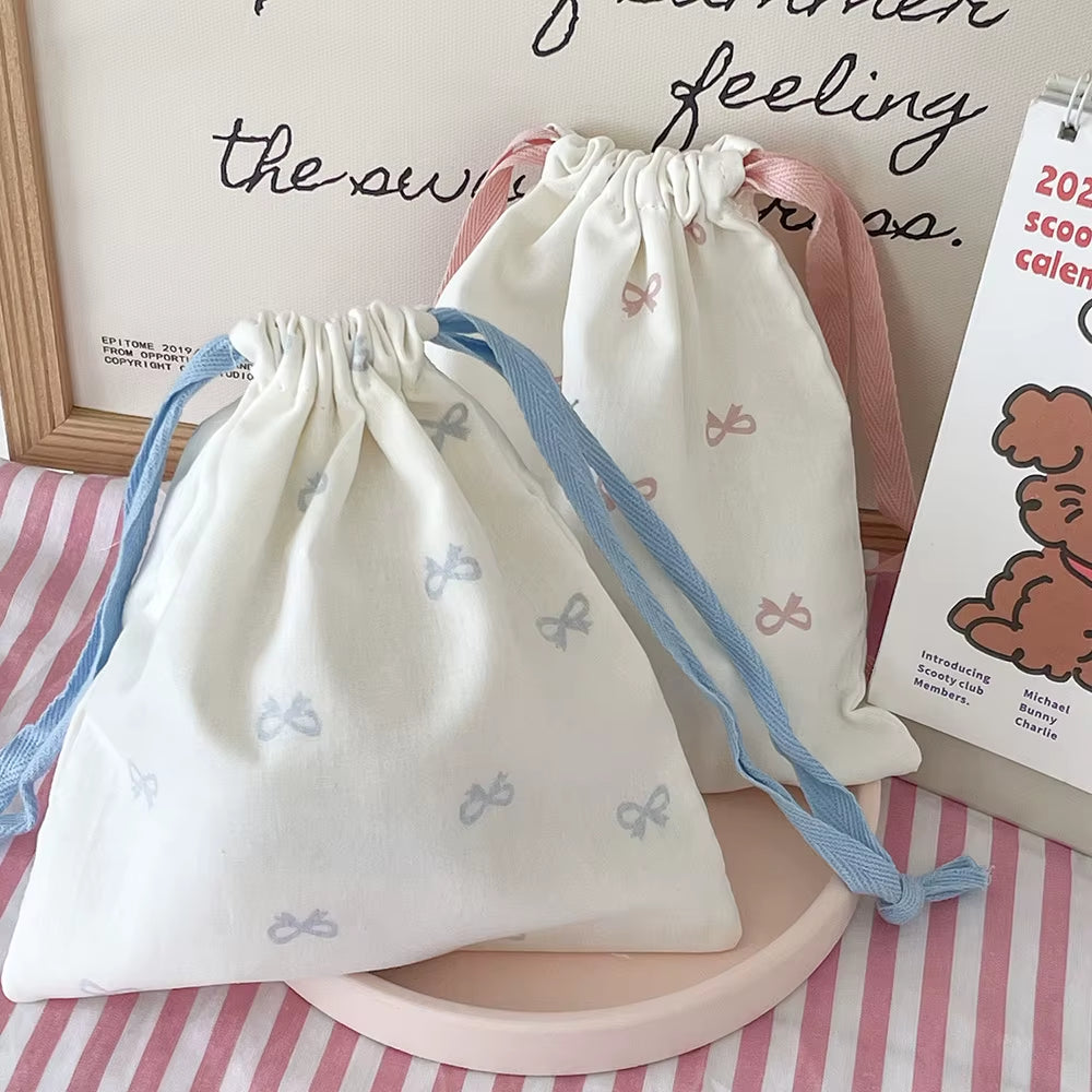 Cute Bowknot Women Makeup Drawstring Bag Portable Pink Cosmetic Lipsticks Storage Pouch Large Capacity Bundle Bag for Girl