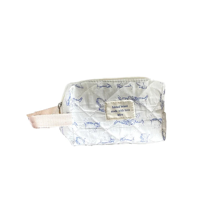 Vintage Flower Women Makeup Bag Portable Ladies Cosmetic Travel Storage Bags Handbags Large Capacity Quilted Cotton Tote Pouch